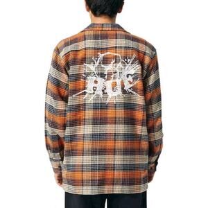 HUF SMASH FLANNEL OVERSHIRT ORANGE Button Up Plaid Large Streetwear